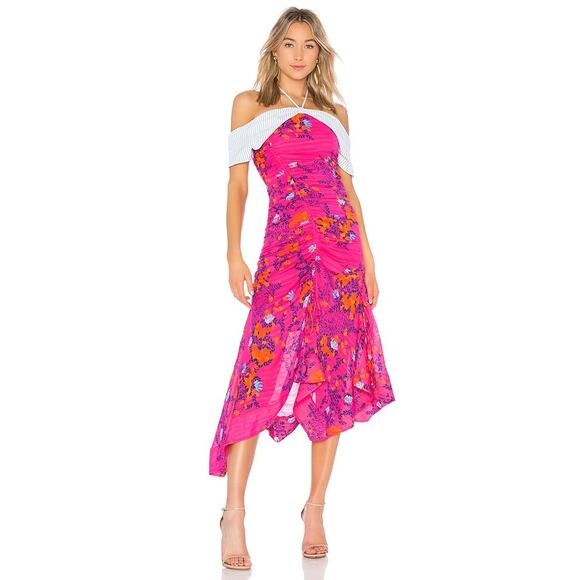 Tanya Taylor Virginia Falling Floral Bright Pink 100% Silk Dress Boho 8 $595 - Picture 4 of 16